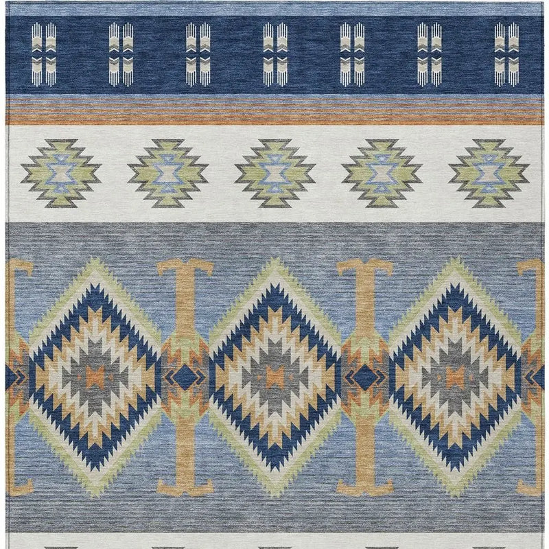10' X 14' Navy Blue And Green Southwestern Washable Indoor Outdoor Area Rug Homeroots Outdoor