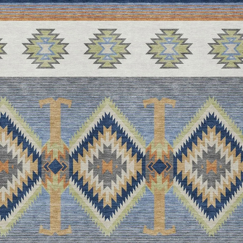 10' X 14' Navy Blue And Green Southwestern Washable Indoor Outdoor Area Rug Homeroots Outdoor