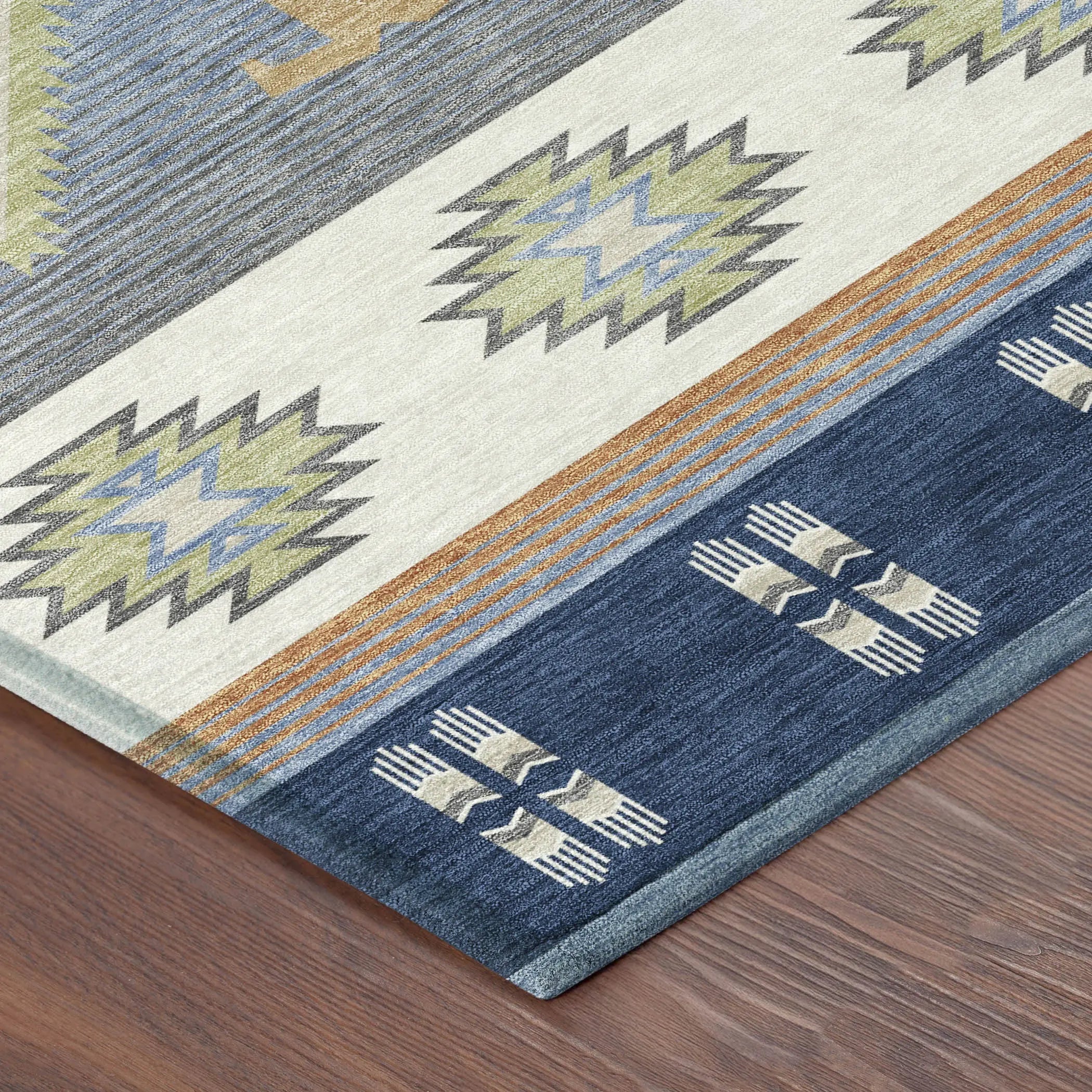 10' X 14' Navy Blue And Green Southwestern Washable Indoor Outdoor Area Rug Homeroots Outdoor