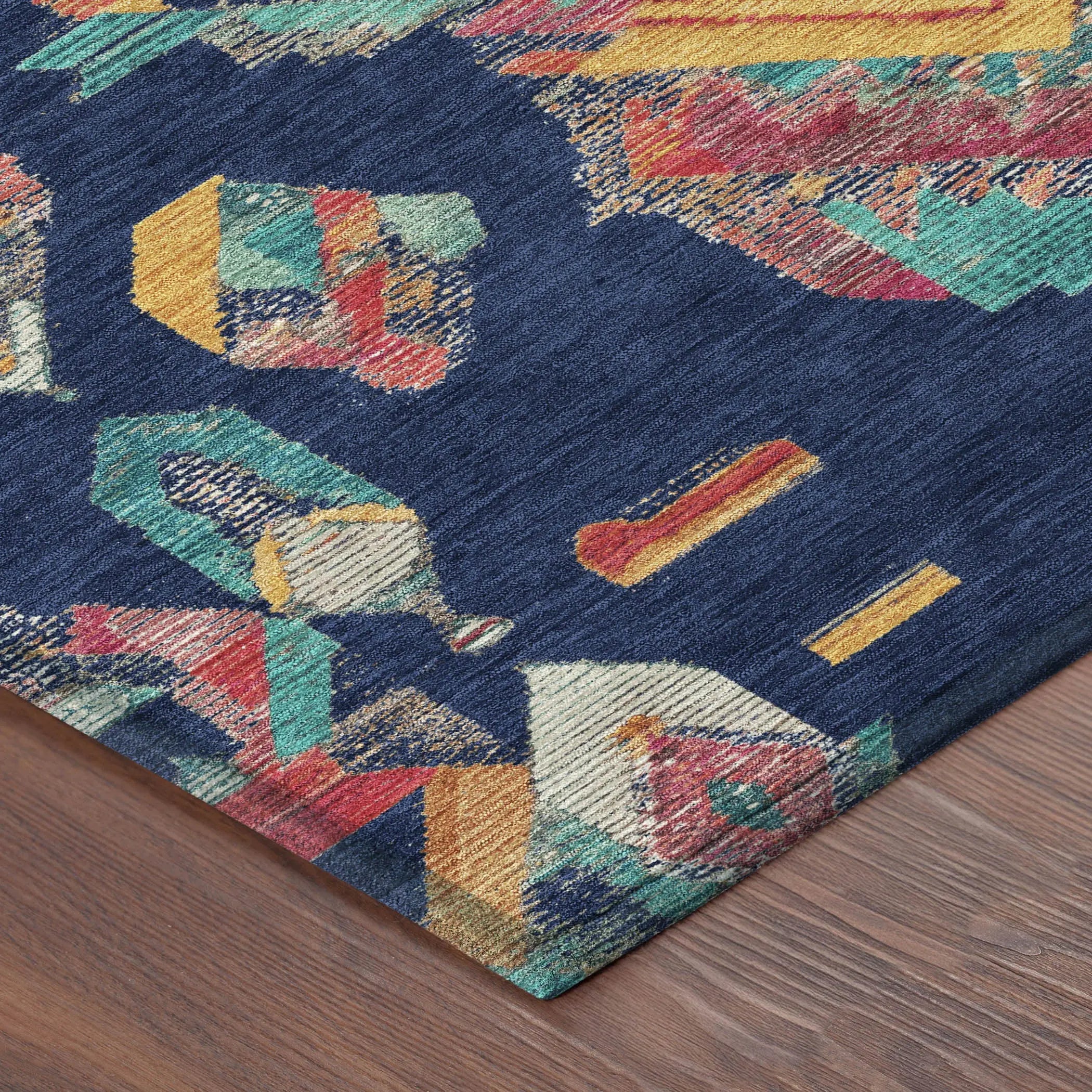 10' X 14' Navy Blue And Green Tribal Washable Indoor Outdoor Area Rug Homeroots Outdoor