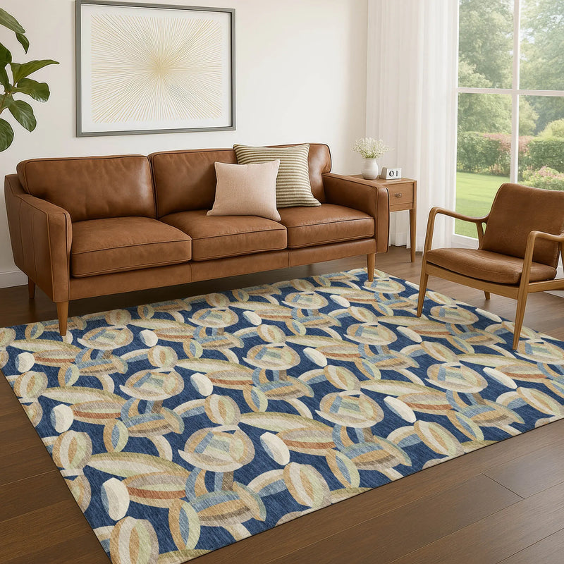10' X 14' Navy Blue And Ivory Abstract Washable Indoor Outdoor Area Rug Homeroots Outdoor
