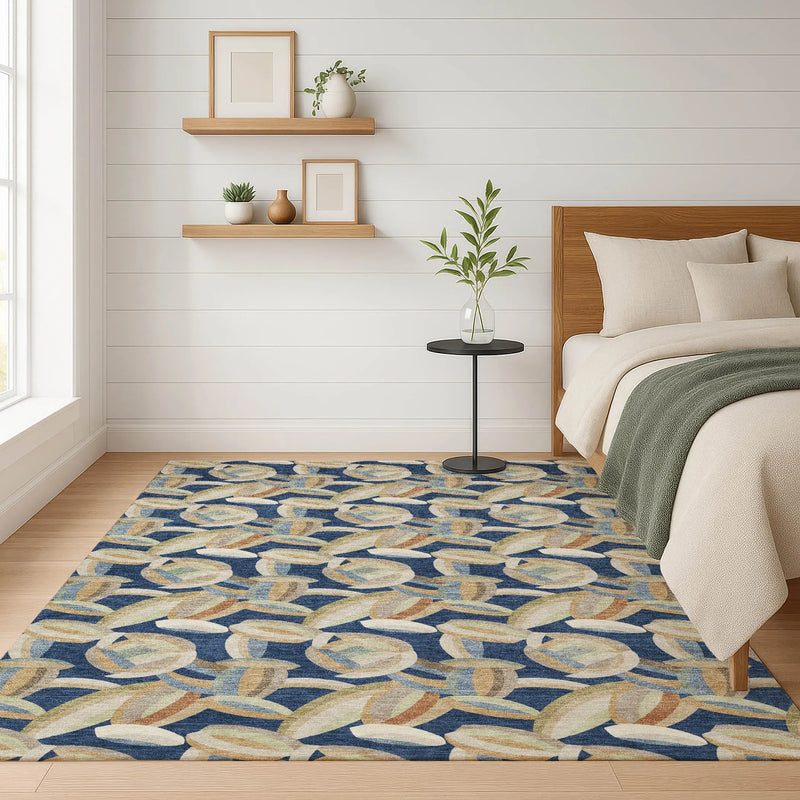 10' X 14' Navy Blue And Ivory Abstract Washable Indoor Outdoor Area Rug Homeroots Outdoor