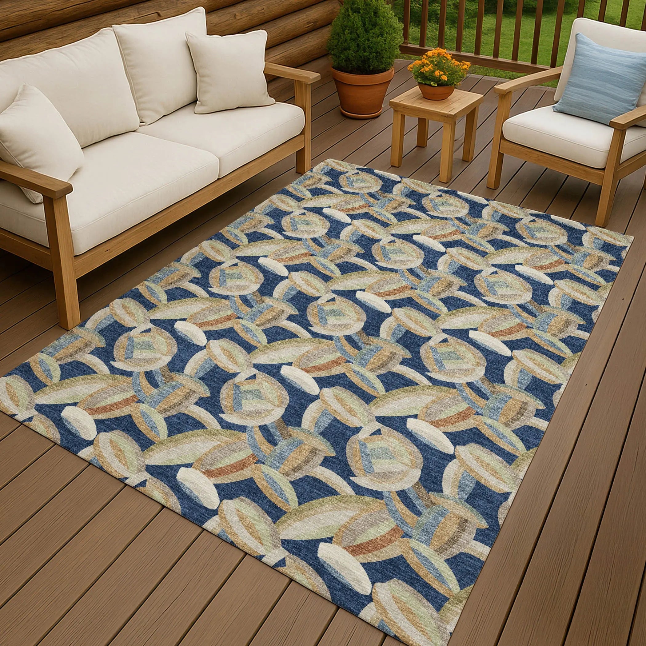 10' X 14' Navy Blue And Ivory Abstract Washable Indoor Outdoor Area Rug Homeroots Outdoor