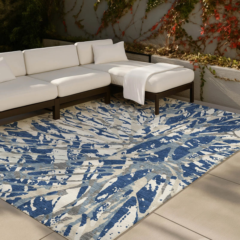 10' X 14' Navy Blue And Ivory Abstract Washable Indoor Outdoor Area Rug Homeroots Outdoor