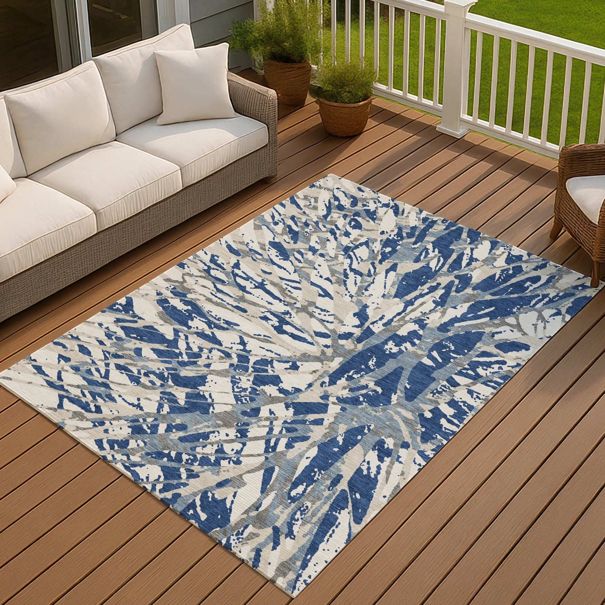 10' X 14' Navy Blue And Ivory Abstract Washable Indoor Outdoor Area Rug Homeroots Outdoor