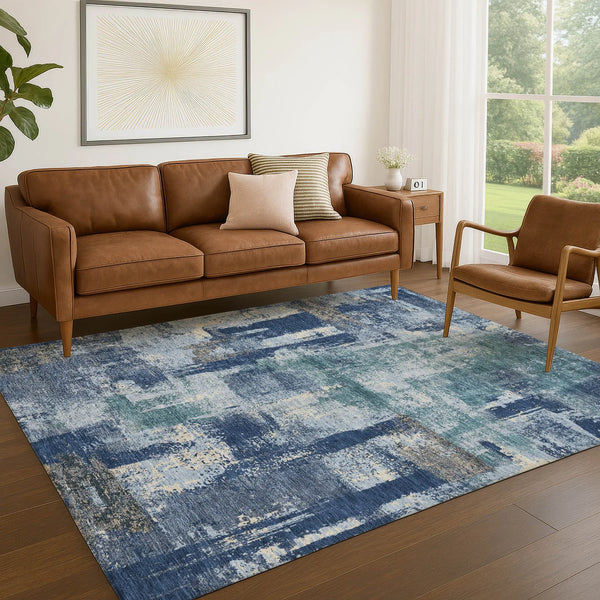 10' X 14' Navy Blue And Ivory Abstract Washable Indoor Outdoor Area Rug Homeroots Outdoor