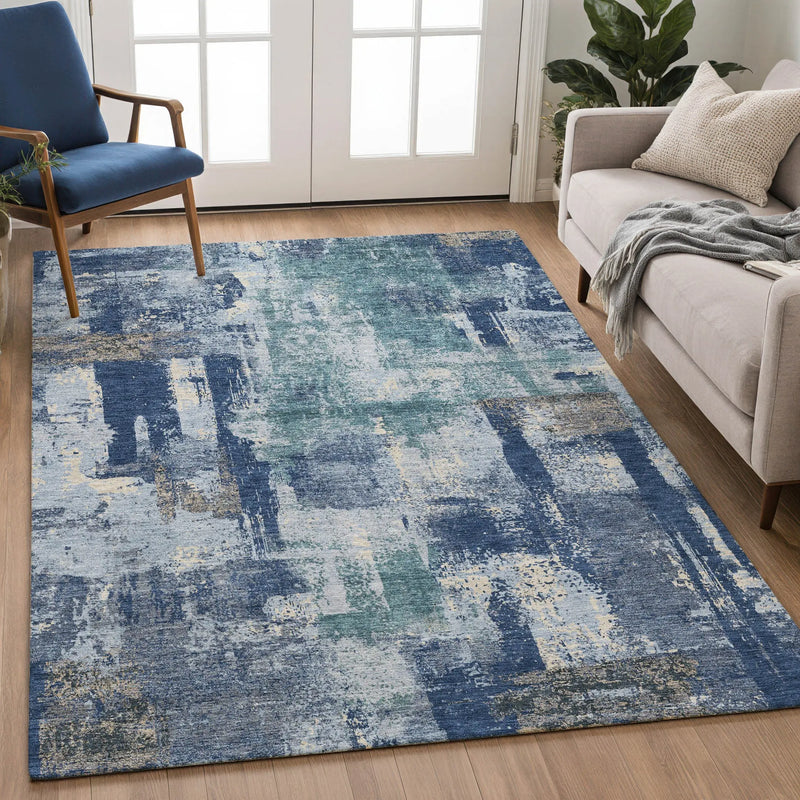 10' X 14' Navy Blue And Ivory Abstract Washable Indoor Outdoor Area Rug Homeroots Outdoor
