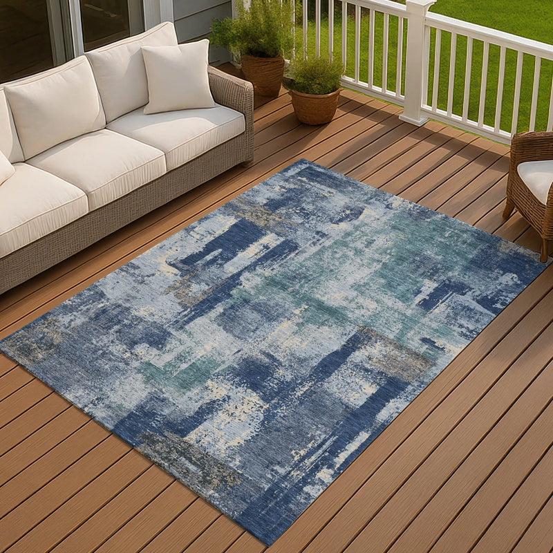10' X 14' Navy Blue And Ivory Abstract Washable Indoor Outdoor Area Rug Homeroots Outdoor