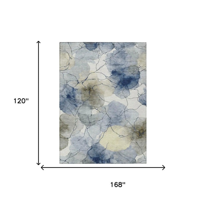 10' X 14' Navy Blue And Ivory Abstract Washable Indoor Outdoor Area Rug Homeroots Outdoor