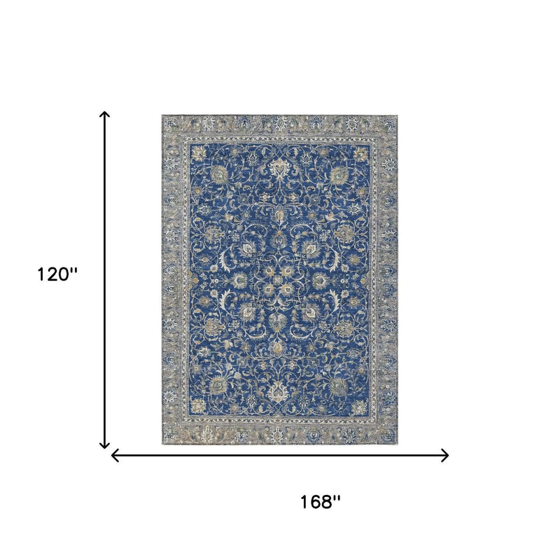 10' X 14' Navy Blue And Ivory Botanical Leaves Washable Indoor Outdoor Area Rug Homeroots Outdoor