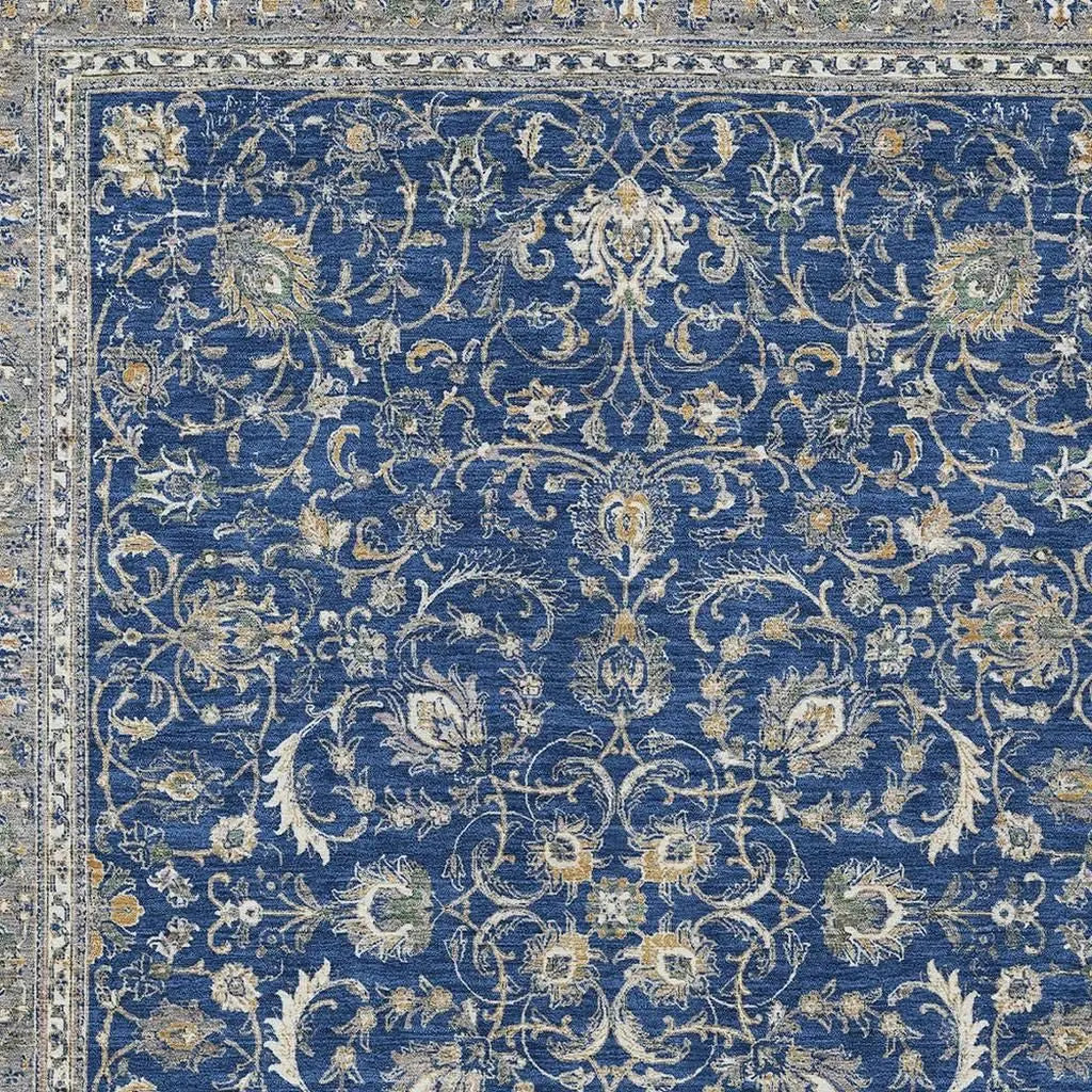 10' X 14' Navy Blue And Ivory Botanical Leaves Washable Indoor Outdoor Area Rug Homeroots Outdoor
