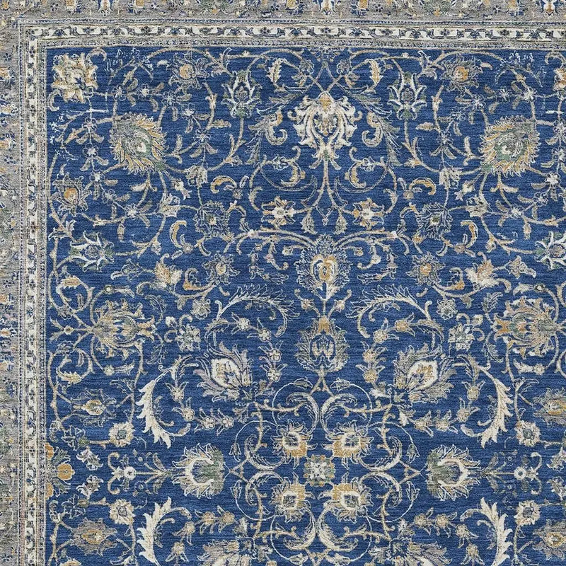 10' X 14' Navy Blue And Ivory Botanical Leaves Washable Indoor Outdoor Area Rug Homeroots Outdoor