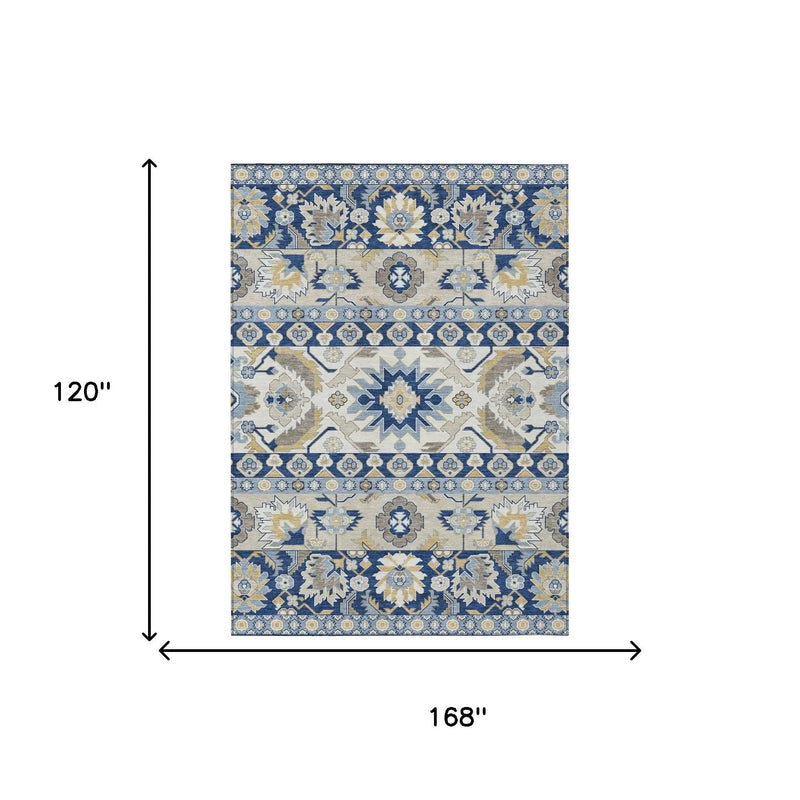 10' X 14' Navy Blue And Ivory Cactus Washable Indoor Outdoor Area Rug Homeroots Outdoor