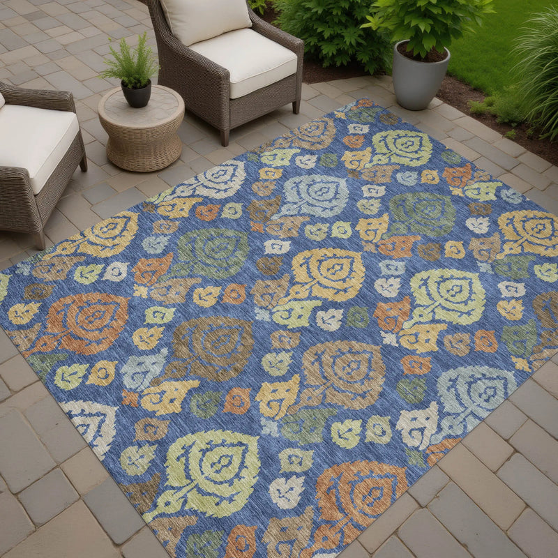 10' X 14' Navy Blue And Ivory Damask Washable Indoor Outdoor Area Rug Homeroots Outdoor