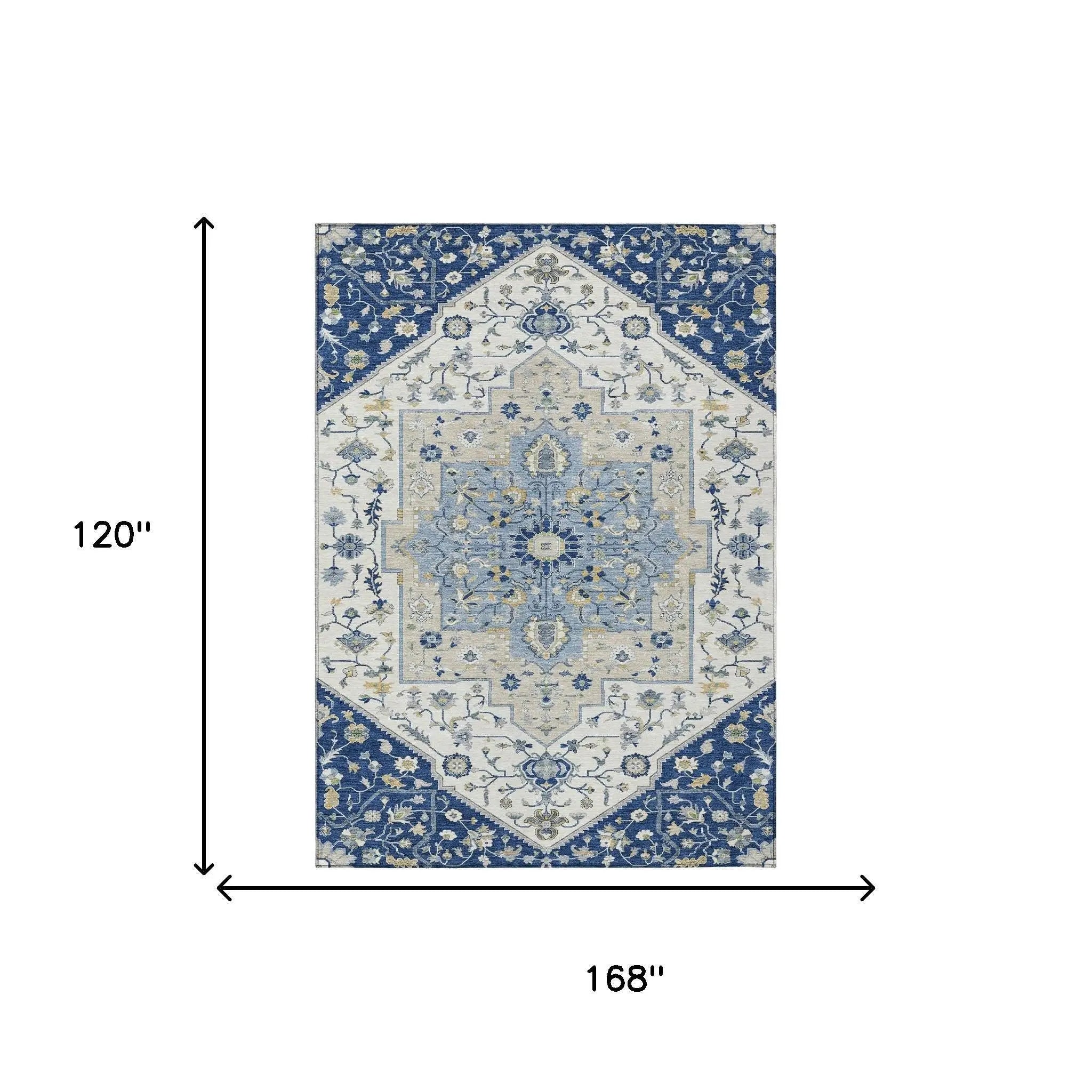 10' X 14' Navy Blue And Ivory Floral Medallion Washable Indoor Outdoor Area Rug Homeroots Outdoor