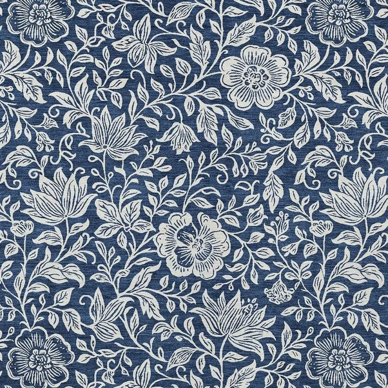10' X 14' Navy Blue And Ivory Floral Washable Indoor Outdoor Area Rug Homeroots Outdoor