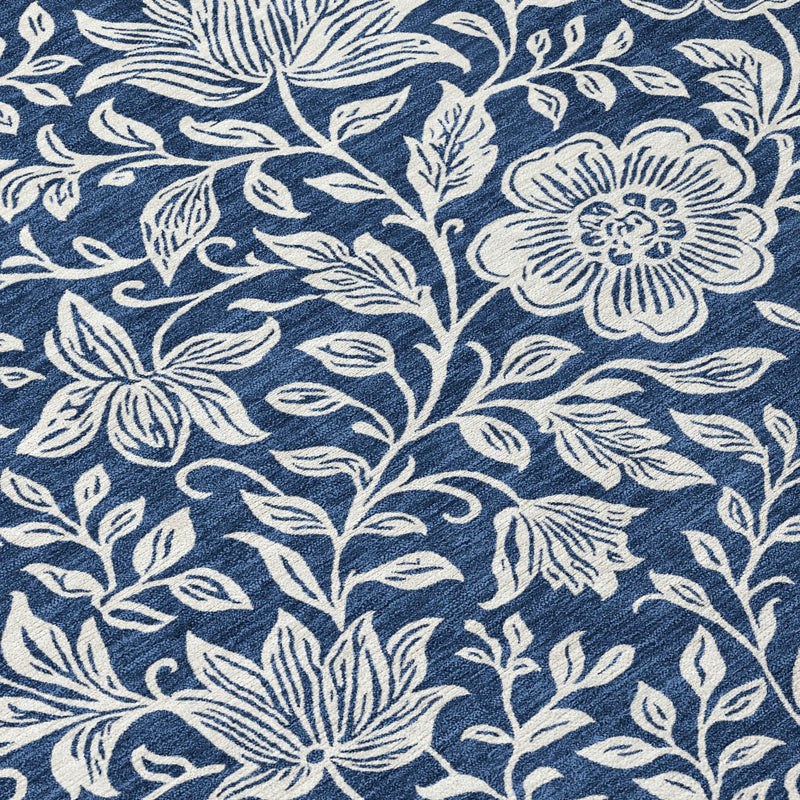 10' X 14' Navy Blue And Ivory Floral Washable Indoor Outdoor Area Rug Homeroots Outdoor