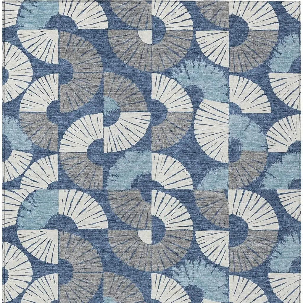 10' X 14' Navy Blue And Ivory Geometric Washable Indoor Outdoor Area Rug Homeroots Outdoor