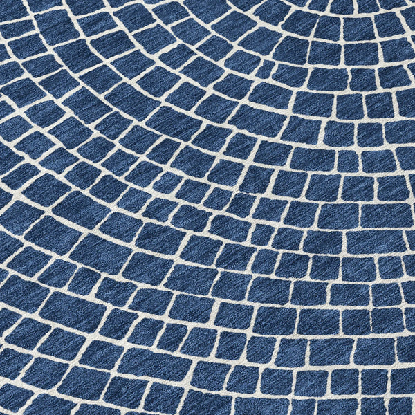 10' X 14' Navy Blue And Ivory Geometric Washable Indoor Outdoor Area Rug Homeroots Outdoor