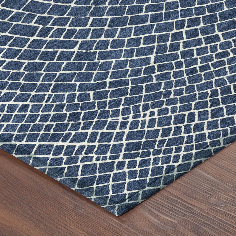 10' X 14' Navy Blue And Ivory Geometric Washable Indoor Outdoor Area Rug Homeroots Outdoor