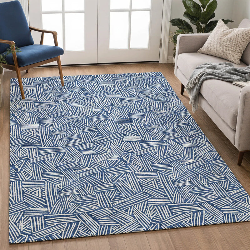 10' X 14' Navy Blue And Ivory Geometric Washable Indoor Outdoor Area Rug Homeroots Outdoor