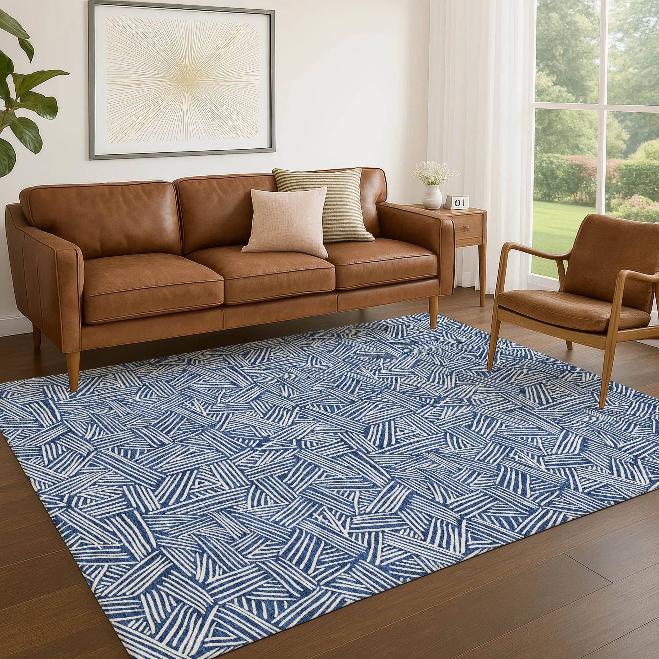 10' X 14' Navy Blue And Ivory Geometric Washable Indoor Outdoor Area Rug Homeroots Outdoor