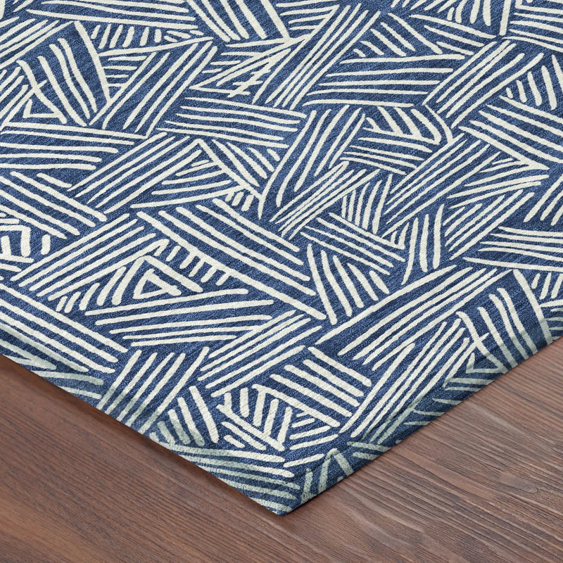 10' X 14' Navy Blue And Ivory Geometric Washable Indoor Outdoor Area Rug Homeroots Outdoor