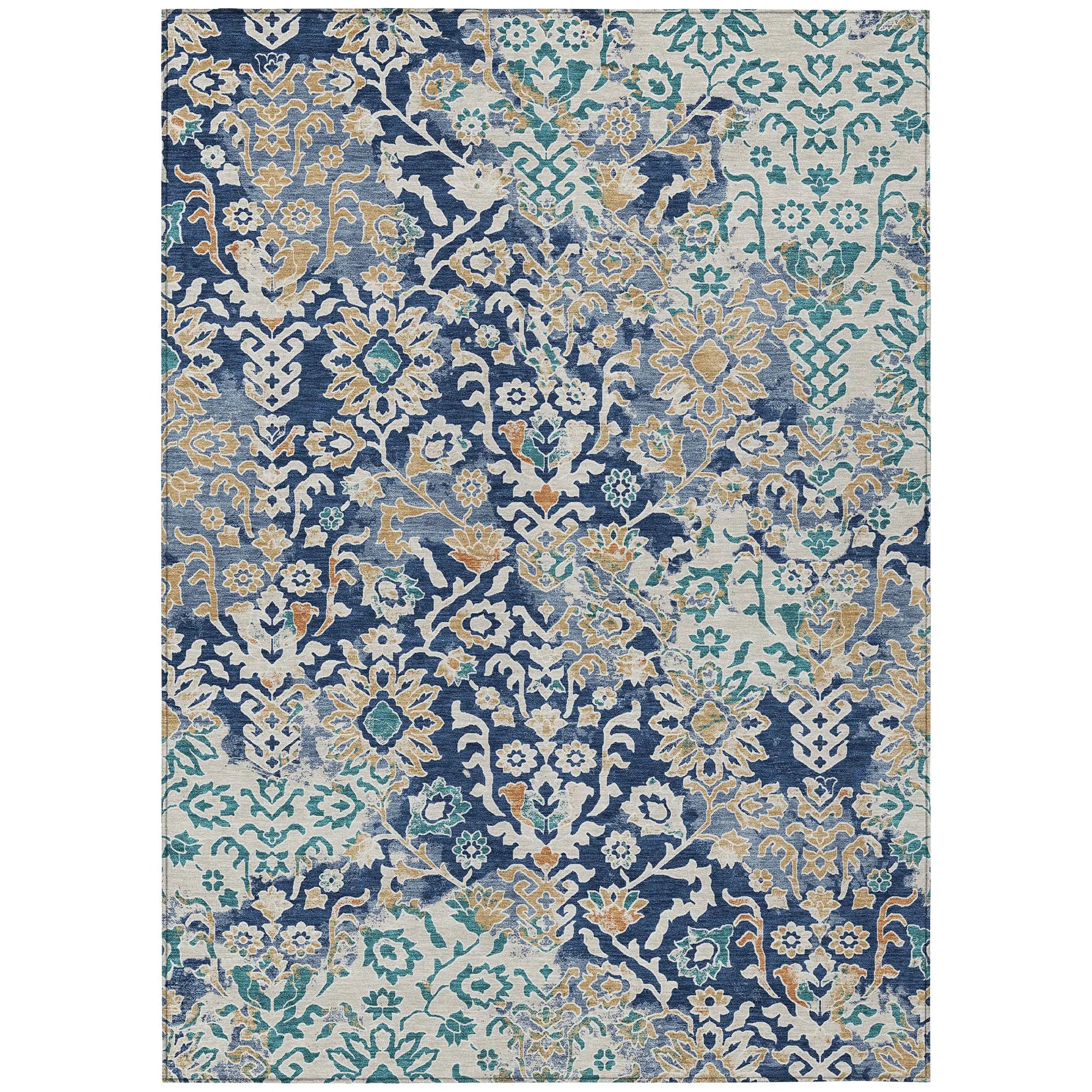 10' X 14' Navy Blue And Ivory Geometric Washable Indoor Outdoor Area Rug Homeroots Outdoor