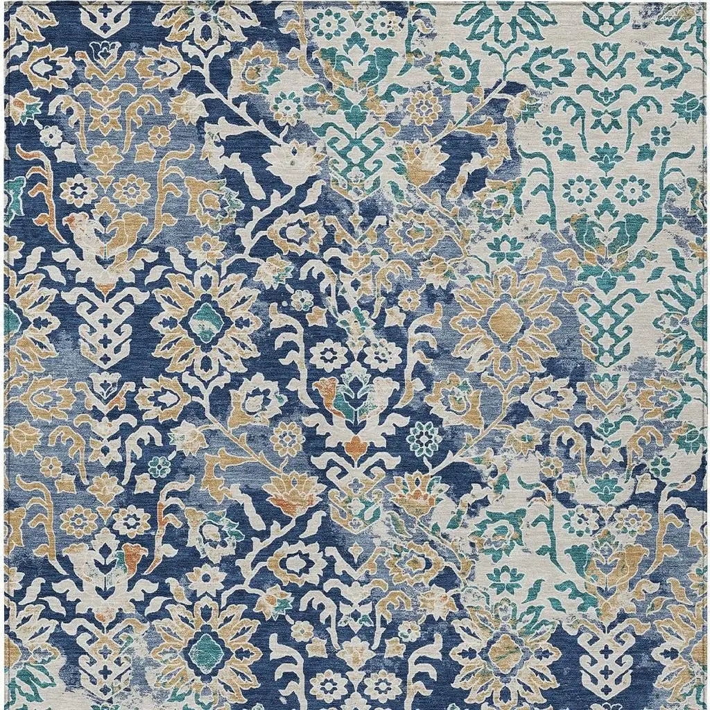 10' X 14' Navy Blue And Ivory Geometric Washable Indoor Outdoor Area Rug Homeroots Outdoor