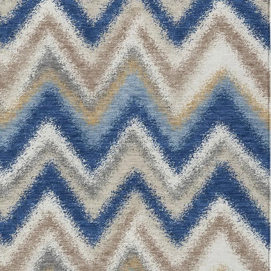 10' X 14' Navy Blue And Ivory Geometric Washable Indoor Outdoor Area Rug Homeroots Outdoor