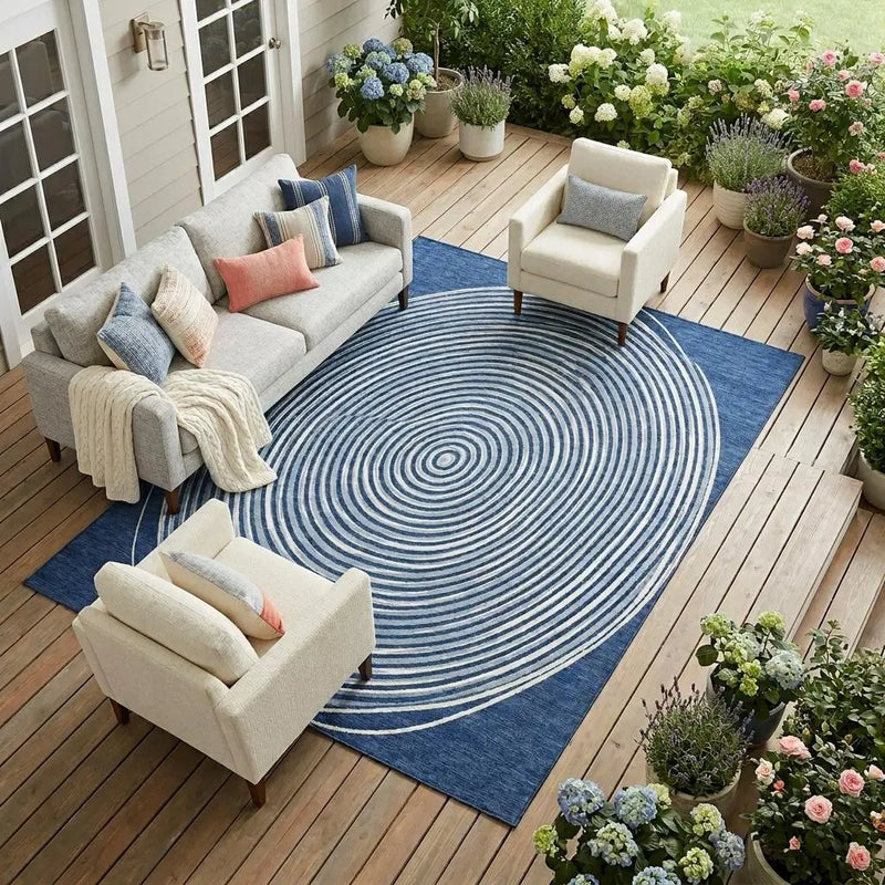 10' X 14' Navy Blue And Ivory Geometric Washable Indoor Outdoor Area Rug Homeroots Outdoor