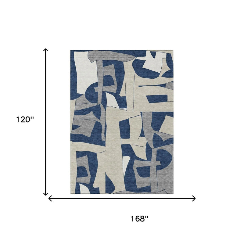 10' X 14' Navy Blue And Ivory Geometric Washable Indoor Outdoor Area Rug Homeroots Outdoor