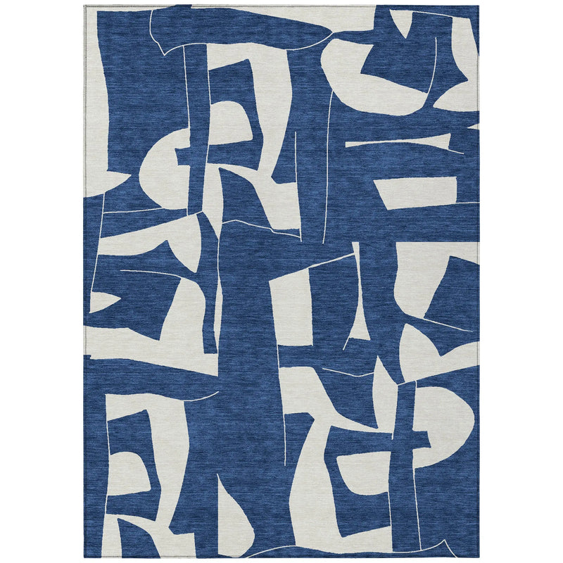 10' X 14' Navy Blue And Ivory Geometric Washable Indoor Outdoor Area Rug Homeroots Outdoor