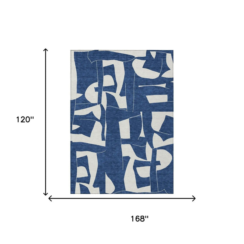 10' X 14' Navy Blue And Ivory Geometric Washable Indoor Outdoor Area Rug Homeroots Outdoor