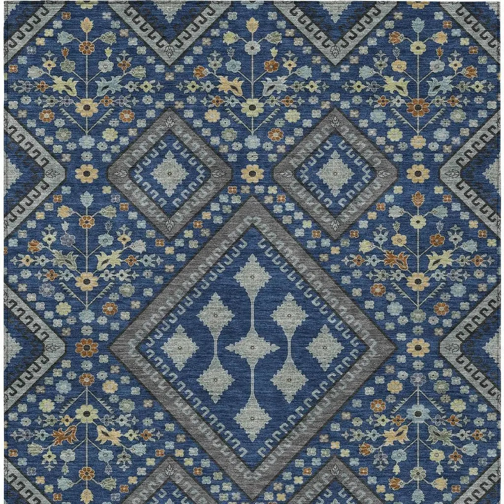 10' X 14' Navy Blue And Ivory Medallion Washable Indoor Outdoor Area Rug Homeroots Outdoor