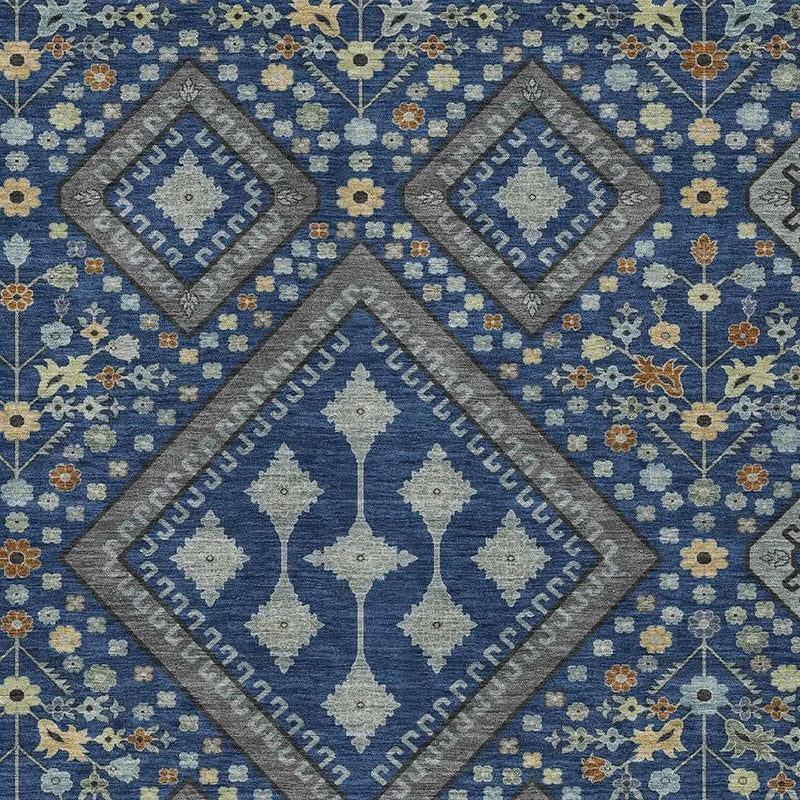 10' X 14' Navy Blue And Ivory Medallion Washable Indoor Outdoor Area Rug Homeroots Outdoor