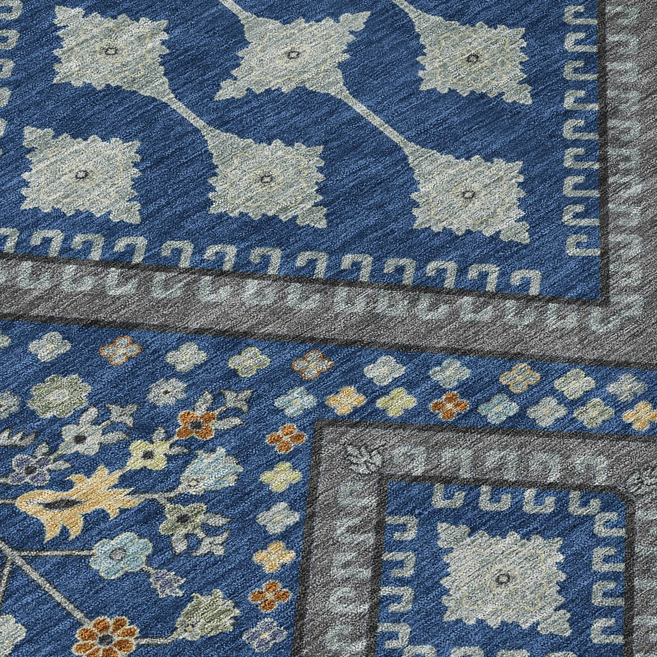 10' X 14' Navy Blue And Ivory Medallion Washable Indoor Outdoor Area Rug Homeroots Outdoor