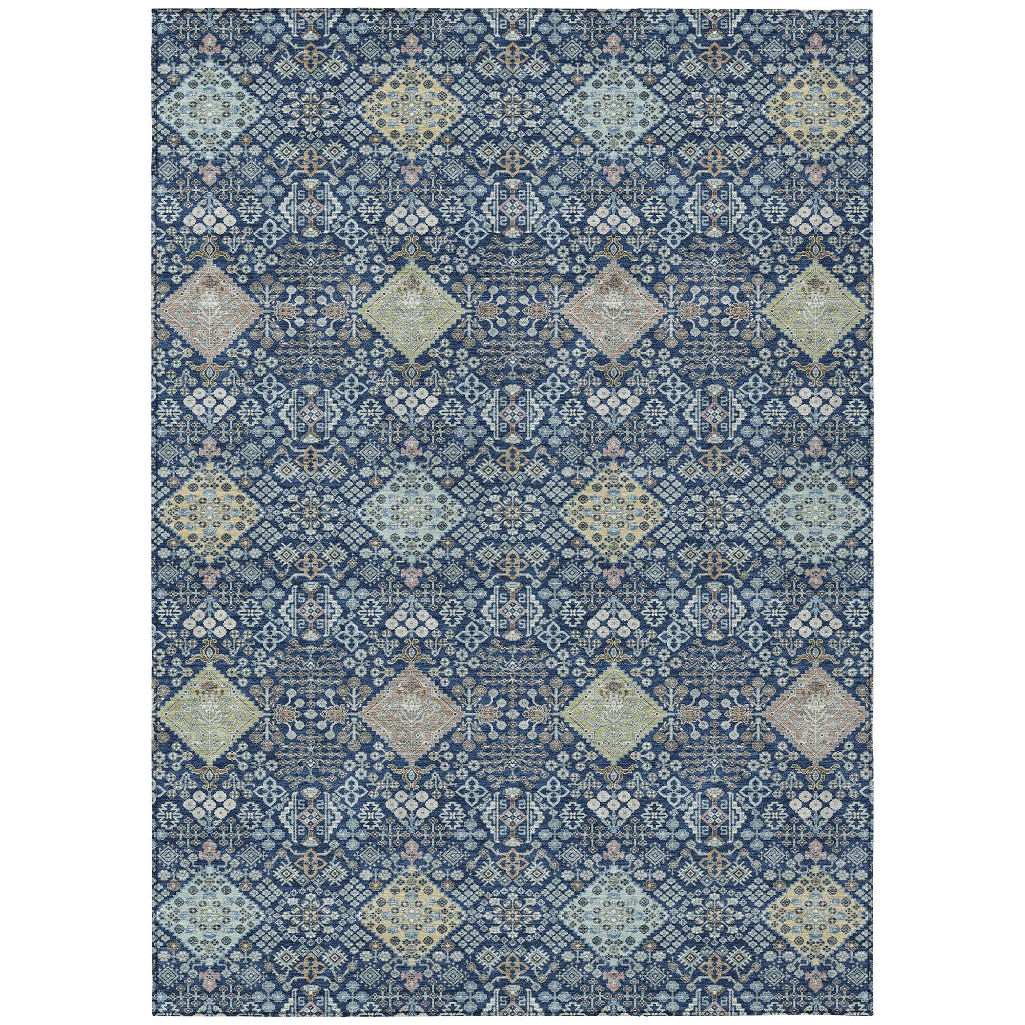 10' X 14' Navy Blue And Ivory Oriental Washable Indoor Outdoor Area Rug Homeroots Outdoor