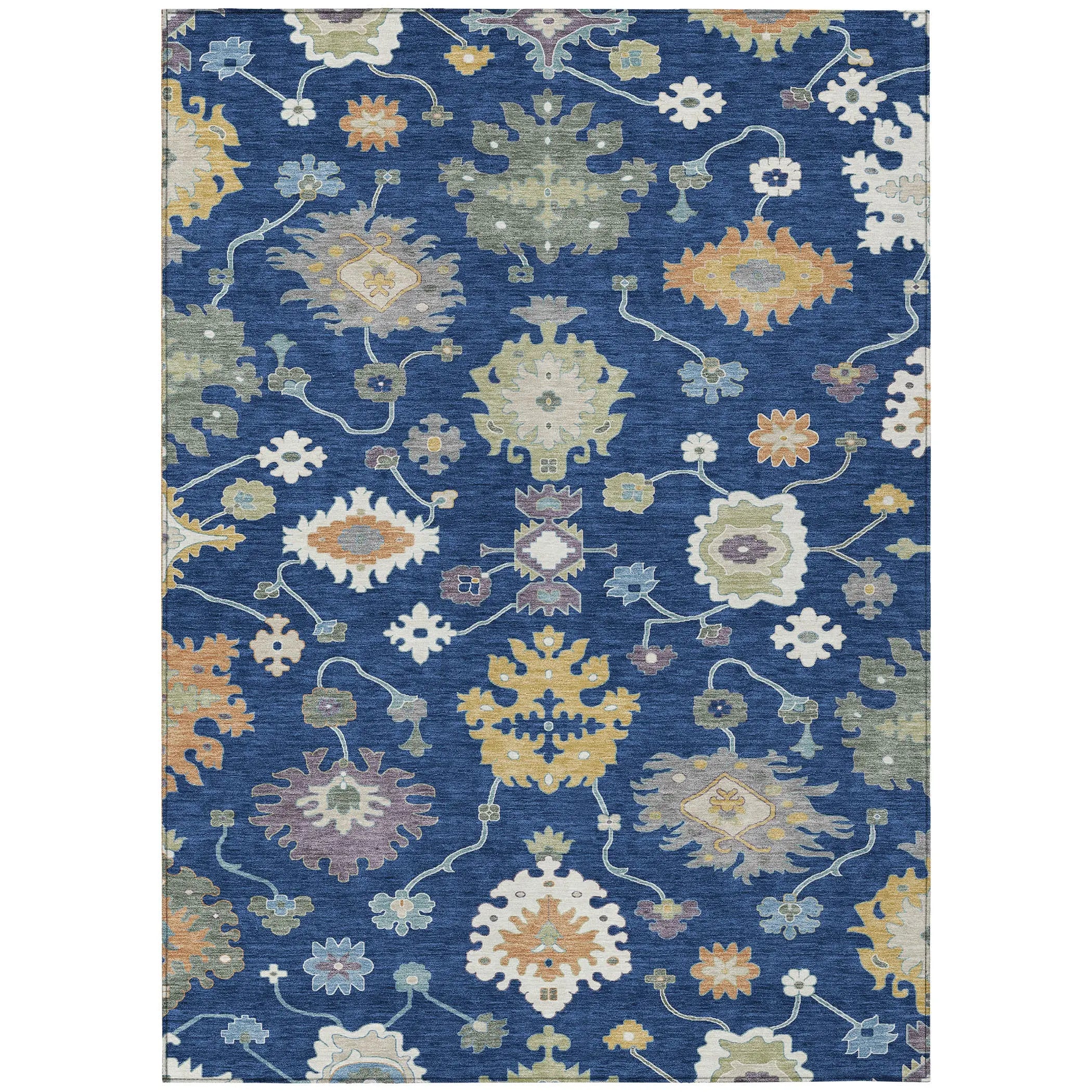 10' X 14' Navy Blue And Ivory Oriental Washable Indoor Outdoor Area Rug Homeroots Outdoor