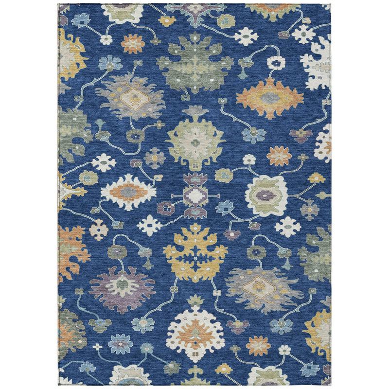 10' X 14' Navy Blue And Ivory Oriental Washable Indoor Outdoor Area Rug Homeroots Outdoor