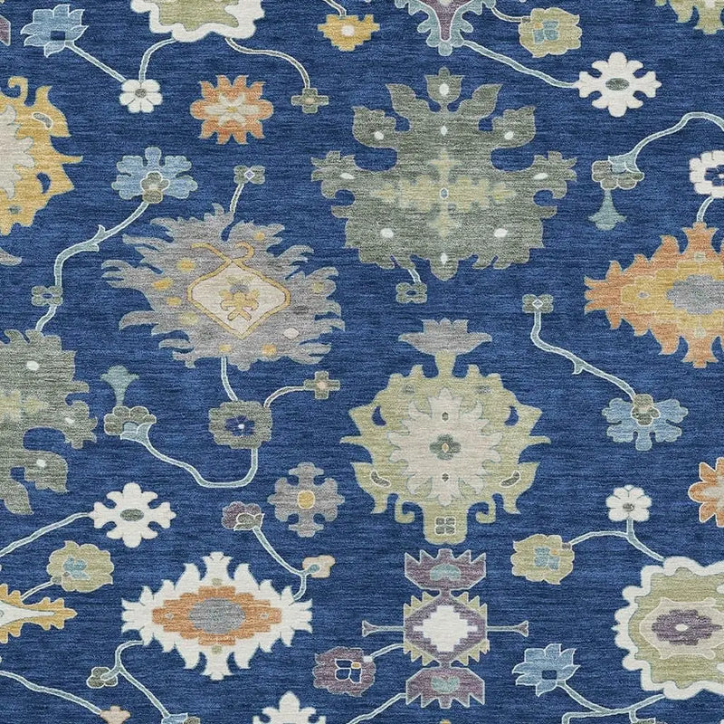 10' X 14' Navy Blue And Ivory Oriental Washable Indoor Outdoor Area Rug Homeroots Outdoor