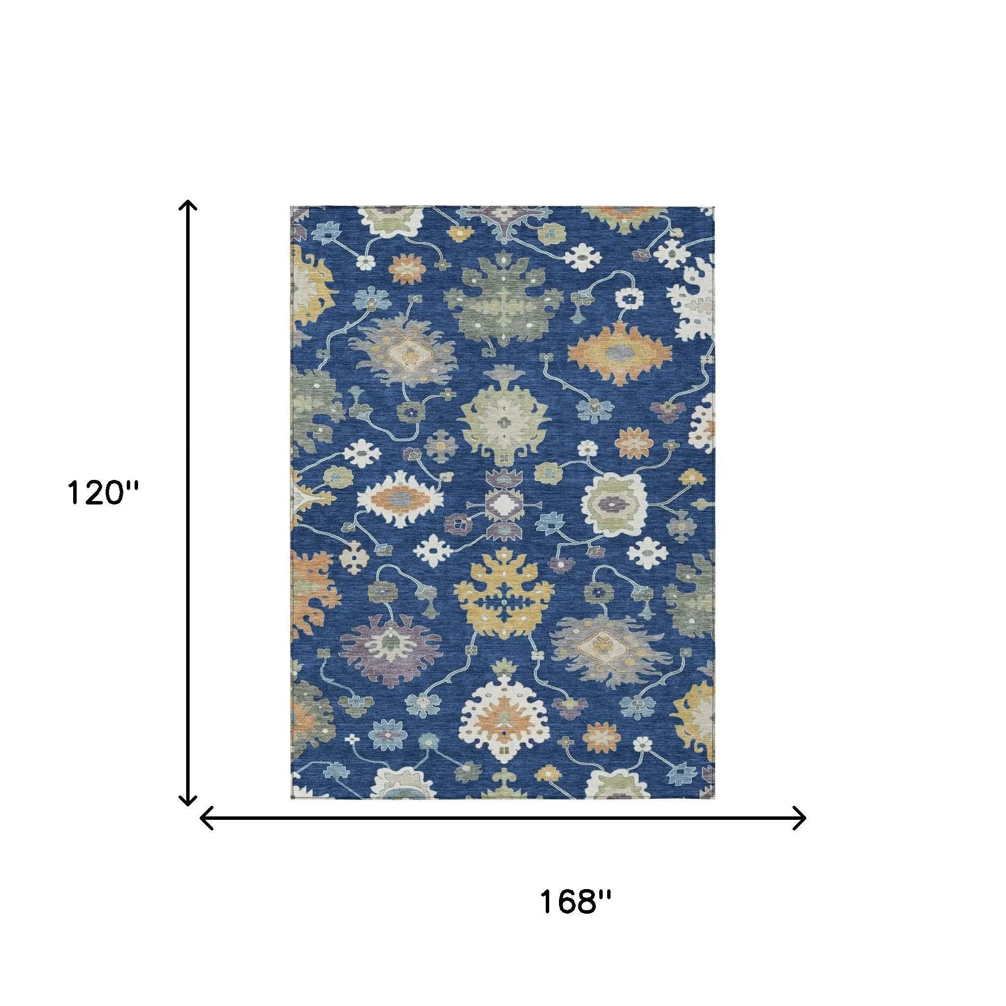 10' X 14' Navy Blue And Ivory Oriental Washable Indoor Outdoor Area Rug Homeroots Outdoor