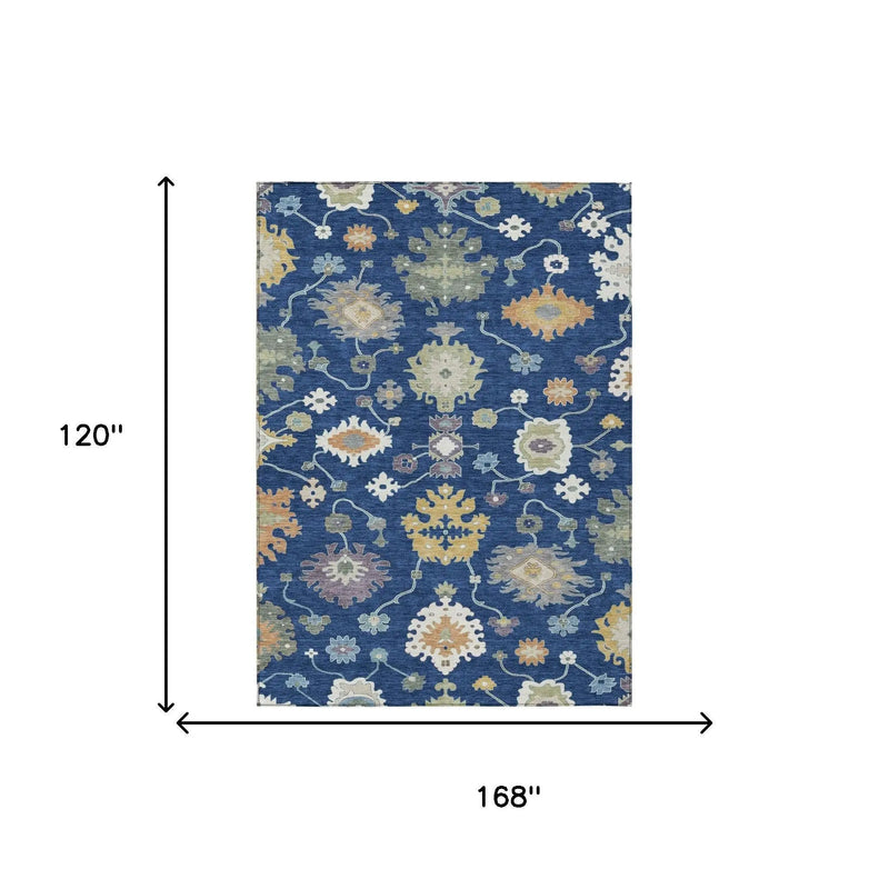 10' X 14' Navy Blue And Ivory Oriental Washable Indoor Outdoor Area Rug Homeroots Outdoor