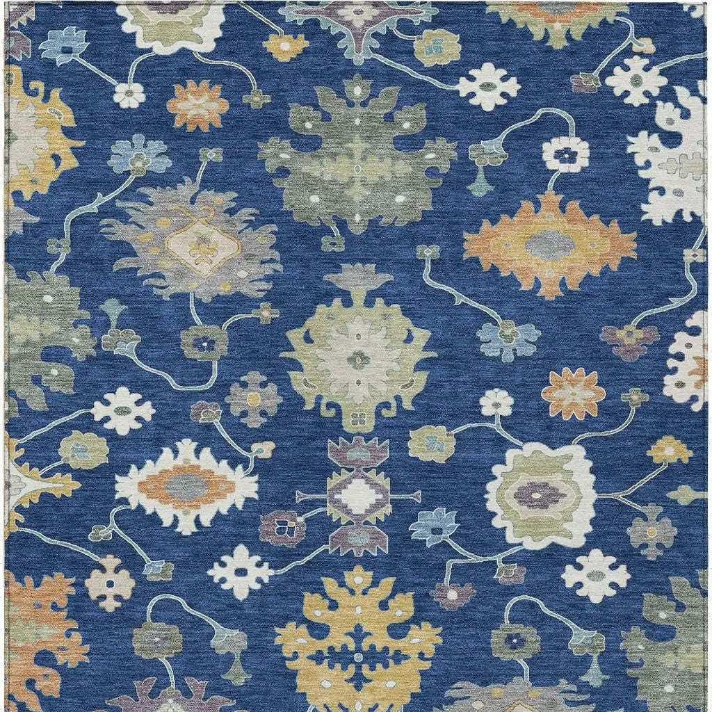 10' X 14' Navy Blue And Ivory Oriental Washable Indoor Outdoor Area Rug Homeroots Outdoor