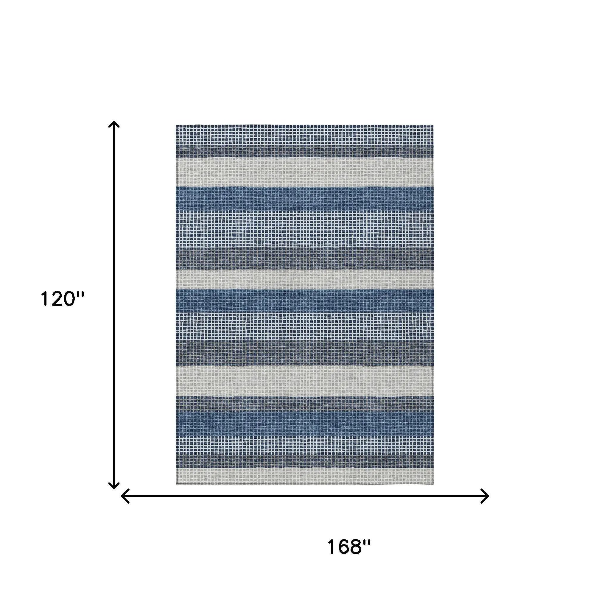 10' X 14' Navy Blue And Ivory Striped Washable Indoor Outdoor Area Rug Homeroots Outdoor