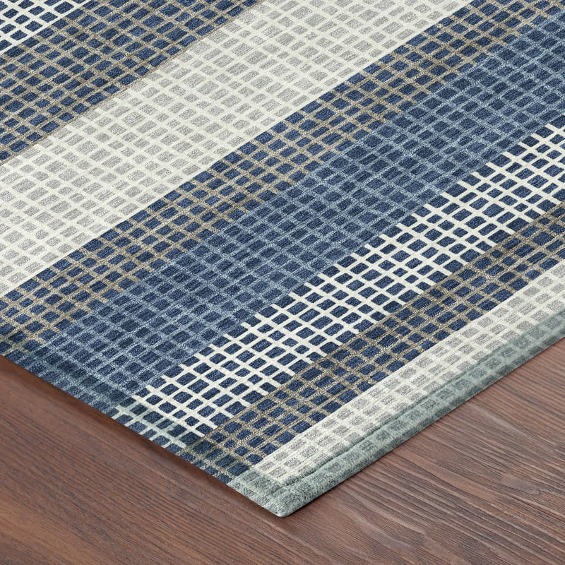 10' X 14' Navy Blue And Ivory Striped Washable Indoor Outdoor Area Rug Homeroots Outdoor