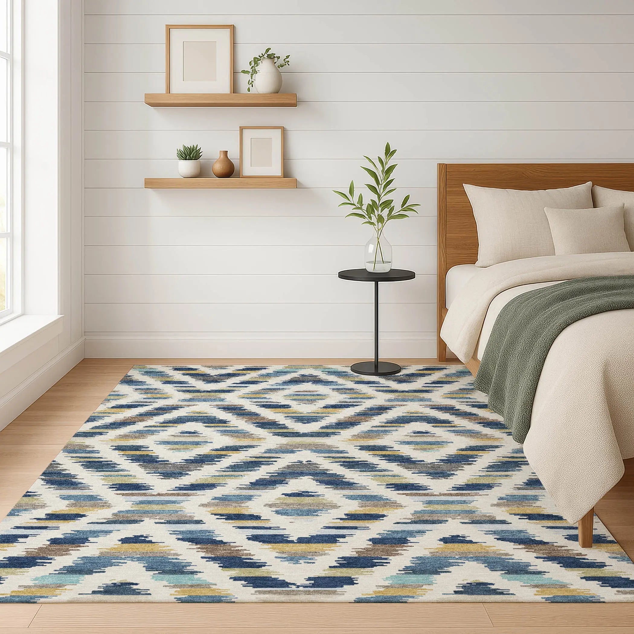 10' X 14' Navy Blue And Ivory Tribal Washable Indoor Outdoor Area Rug Homeroots Outdoor