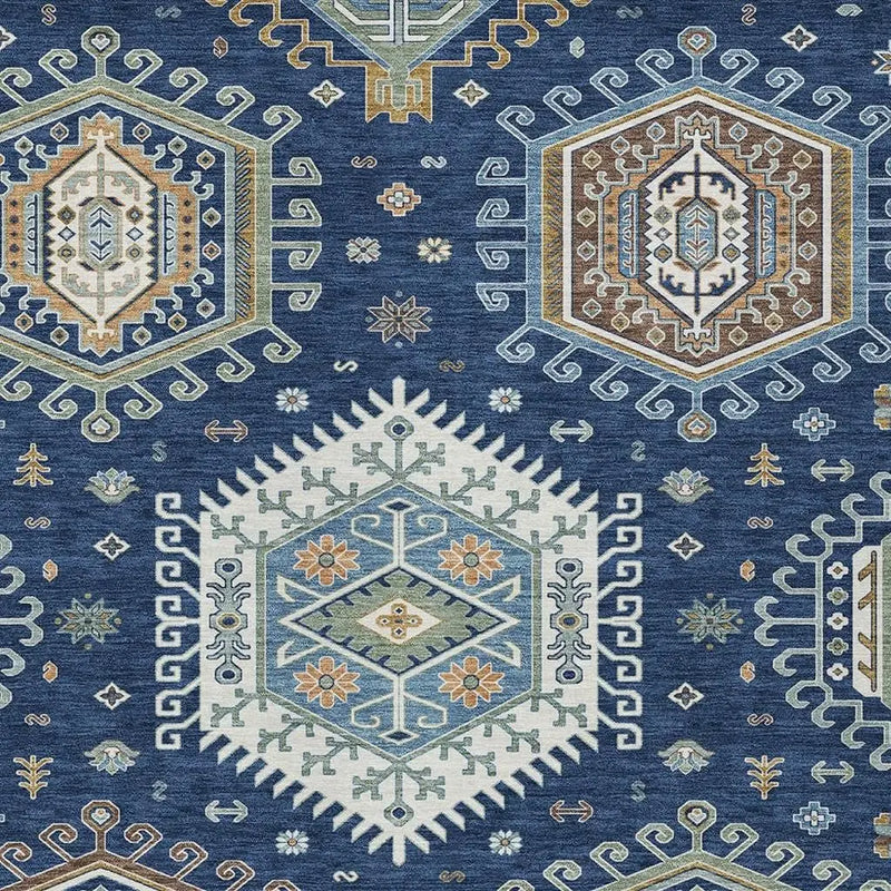 10' X 14' Navy Blue And Ivory Tribal Washable Indoor Outdoor Area Rug Homeroots Outdoor
