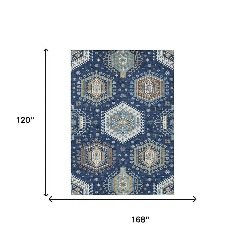 10' X 14' Navy Blue And Ivory Tribal Washable Indoor Outdoor Area Rug Homeroots Outdoor