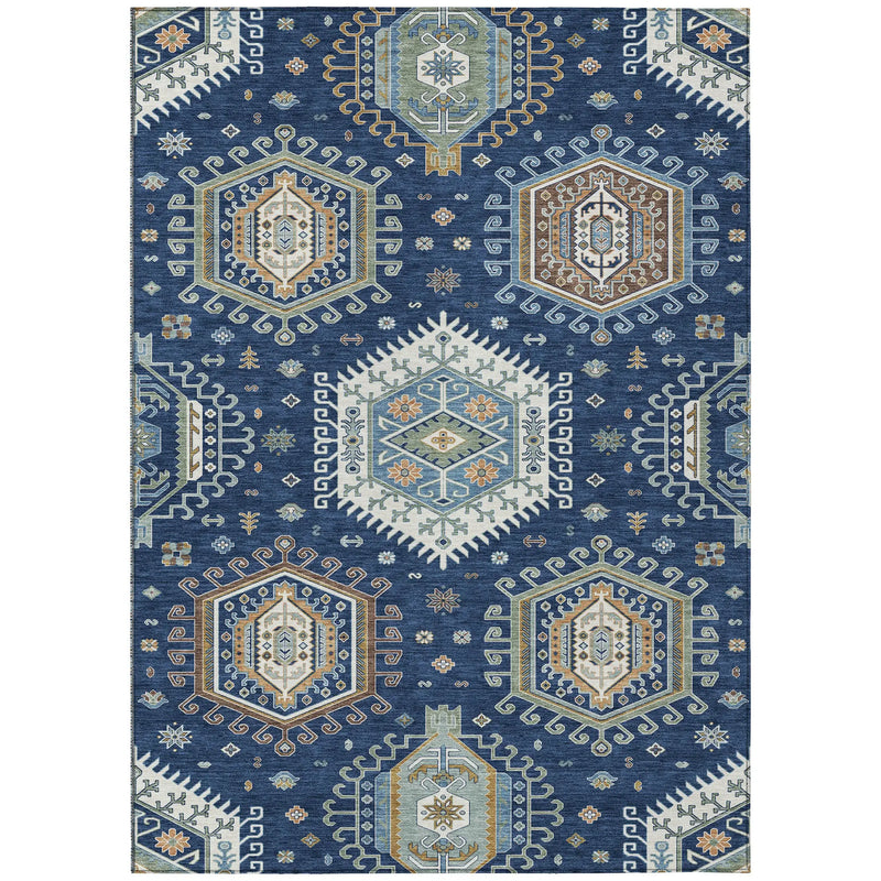 10' X 14' Navy Blue And Ivory Tribal Washable Indoor Outdoor Area Rug Homeroots Outdoor